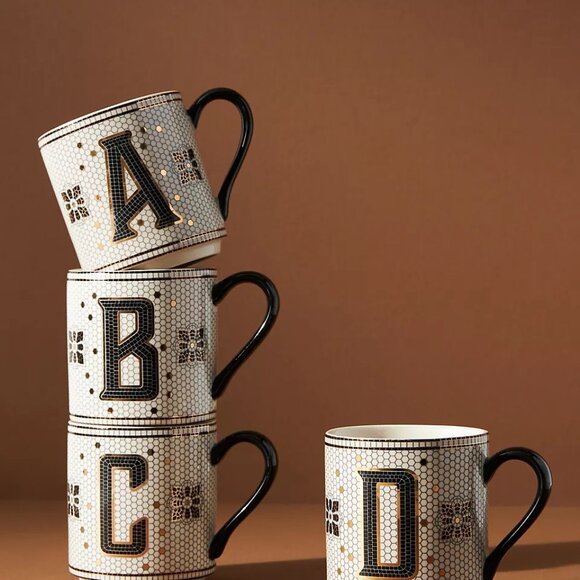 Anthropologie - The Bistro Tile Stoneware Mug: Monogram Edition - Picture 5 of 5